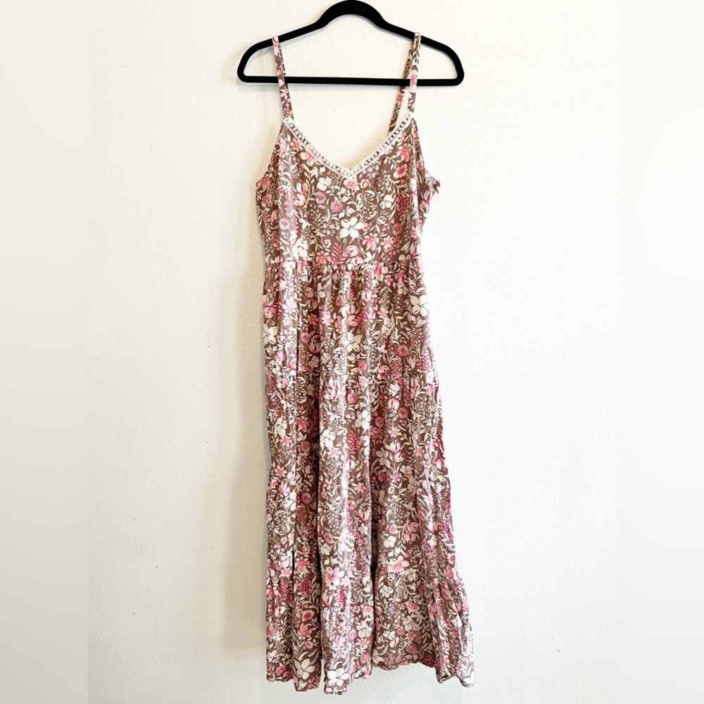 Rachel Zoe adjustable strappy floral print tiered side half zipper maxi dress